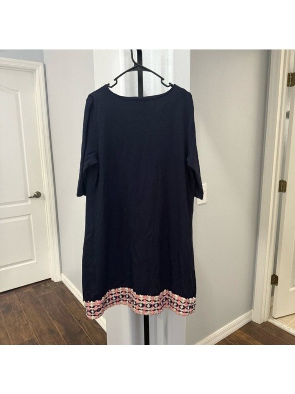 Madderson London Navy Blue Maternity Dress Boat Neckline Mod Print Shift 60s 18 - Picture 5 of 5